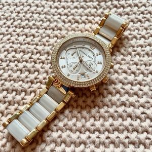 MK Parker Rose Gold-Tone Blush and Acetate Watch